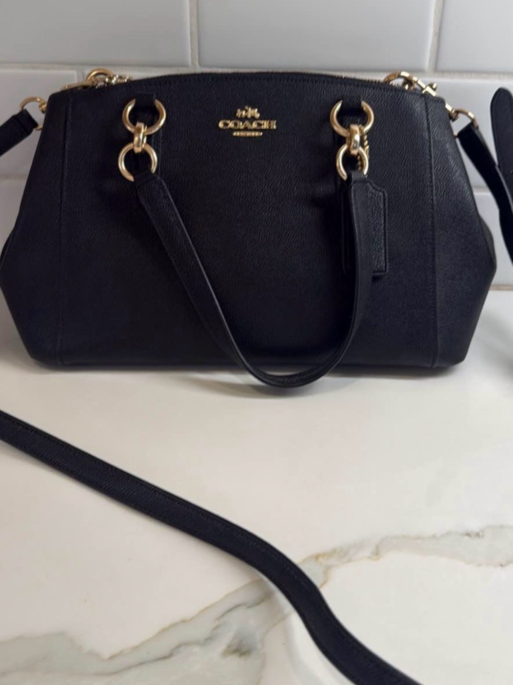 COACH Black Leather Satchel with Gold-Tone Accents